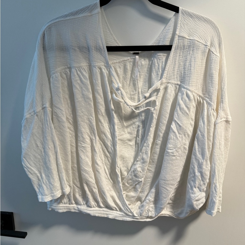 Free People Cream Peasant Tunic with Tie Front